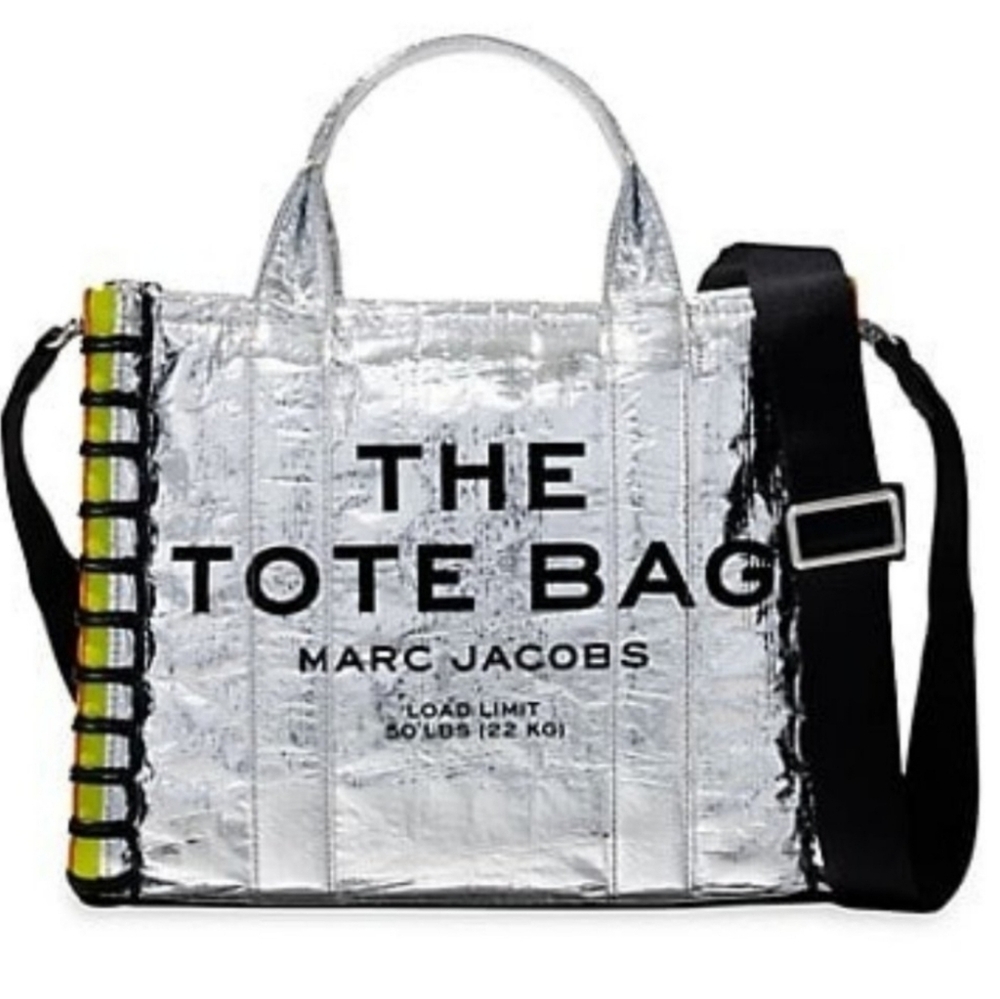 New Rare Marc Jacobs Medium The Tarp Bag Tote Bag Metallic Silver